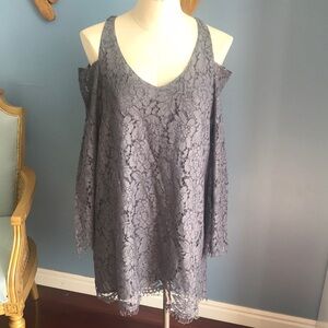Chaser charcoal gray cold shoulder long sleeves lace mini dress/tunic size M